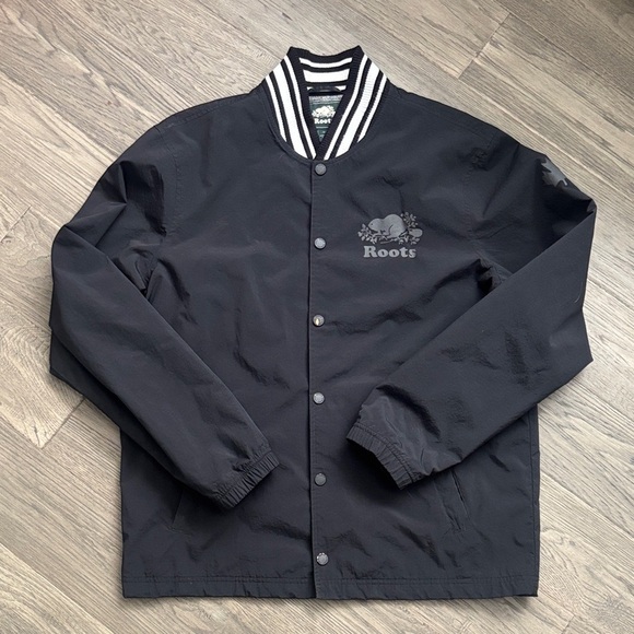 Roots Other - Roots | Black Varsity Jacket With White Striped Collar and Cuff Size Small